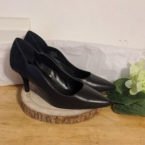 Isaac Mizrahi Live! Tasha Black Leather Pointed Toe Heels 7, 7.5, 8